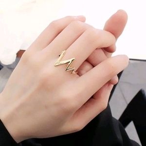 316-L Stainless Steel Gold Plated Lighting Shaped Ring size 6